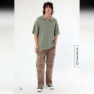 Pacsun Men's Shirt Open Knit Sage Green Cotton Sz Large Smart Casual Oversized